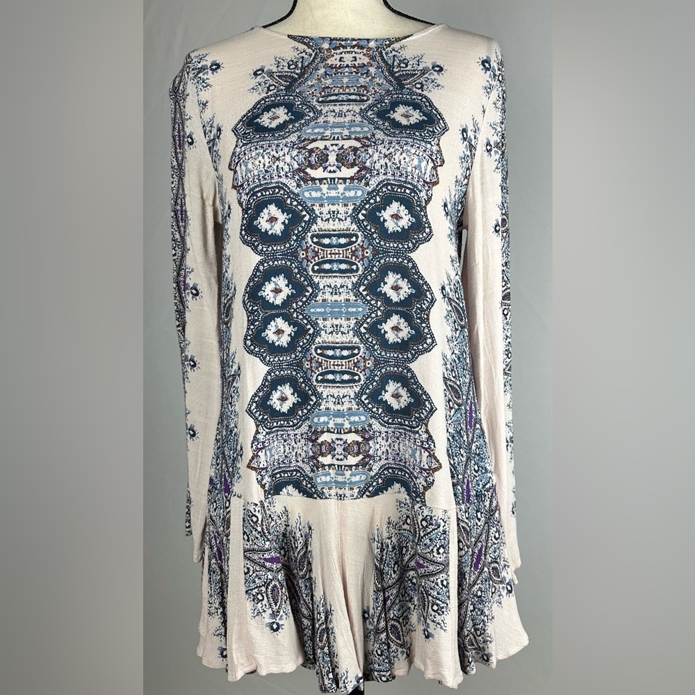 FREE PEOPLE Smooth Talker pink & blue mini skirt long sleeve tunic - size XS - Picture 1 of 6